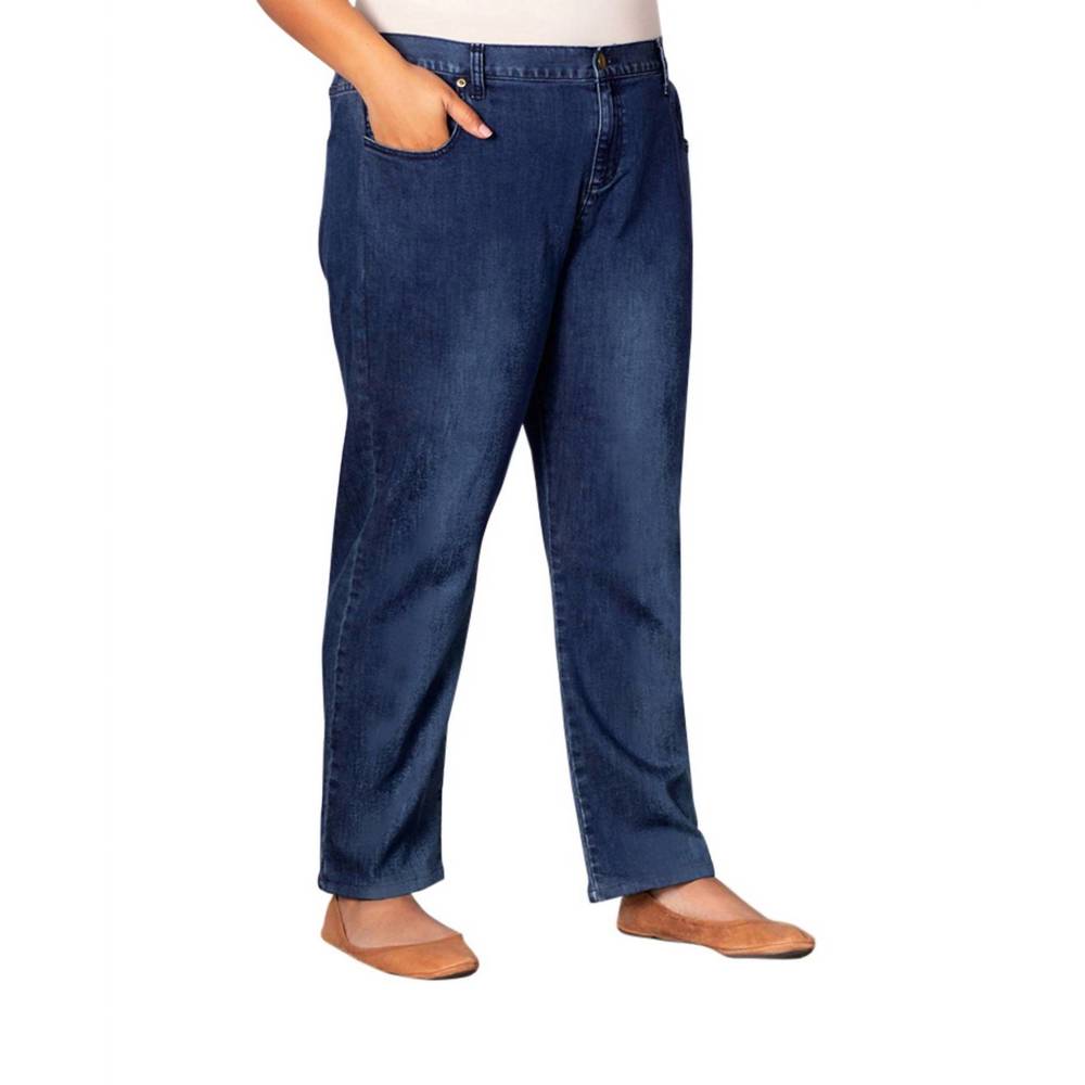 NEW ON THE PLUS SIDE plus size premium relaxed leg five pocket denim jeans in da